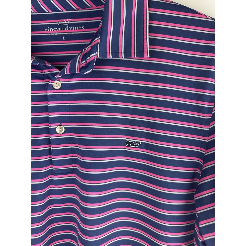 Vineyard Vines Kennedy Stripe Sankaty Performance Polo Navy Pink Men's Large - Picture 5 of 10